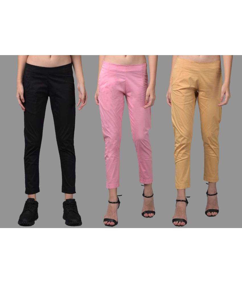     			Dollar Missy Multi Color Cotton Blend Slim Women's Casual Pants ( Pack of 3 )
