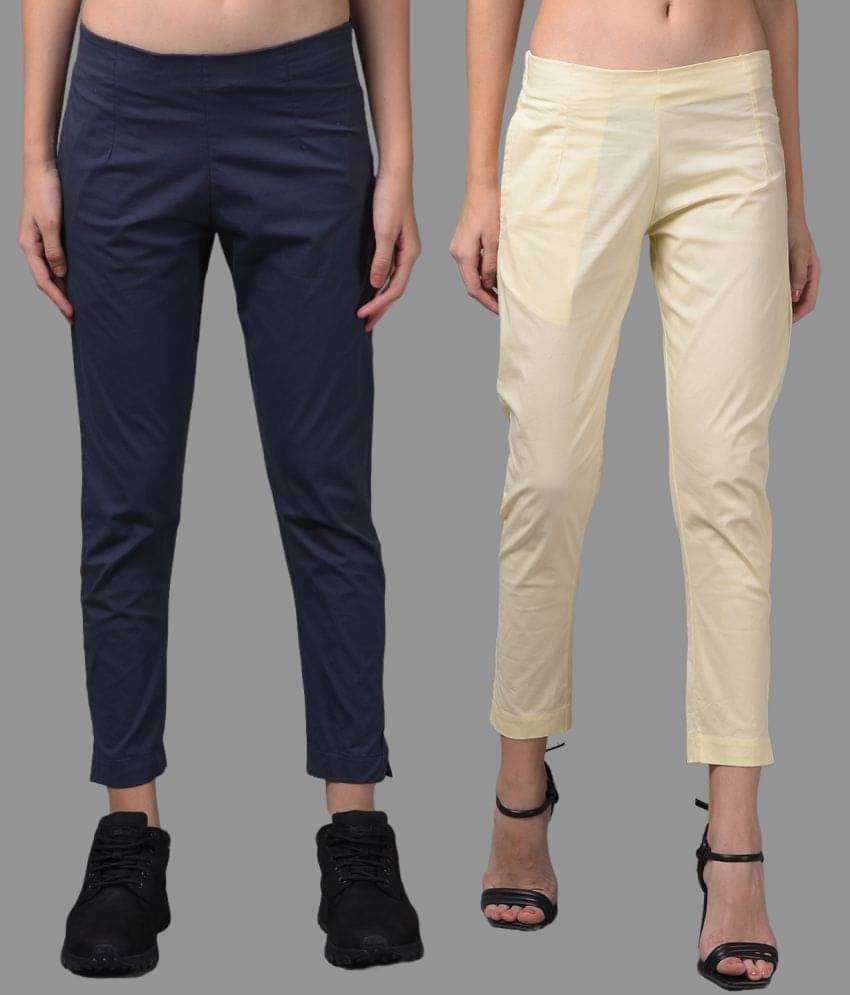     			Dollar Missy Multi Color Cotton Blend Slim Women's Casual Pants ( Pack of 2 )