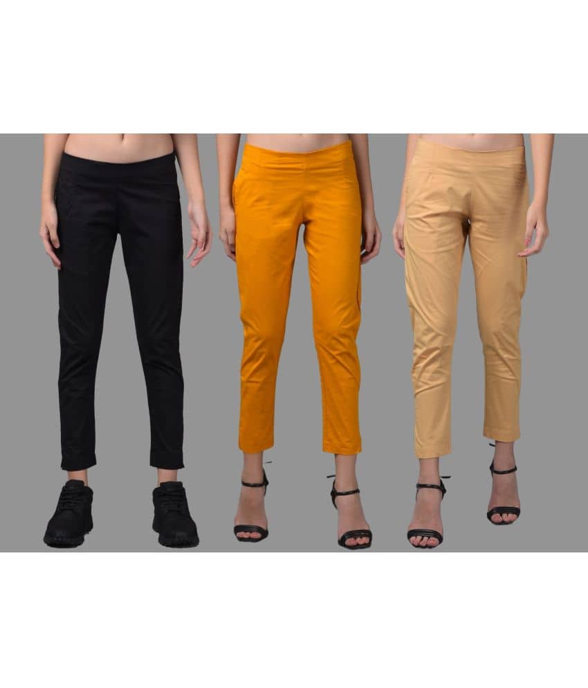 Dollar Missy Multi Color Cotton Blend Slim Women's Cigarette Pants ( Pack of 3 ) - Trousers | Buy online on ZillyBuy