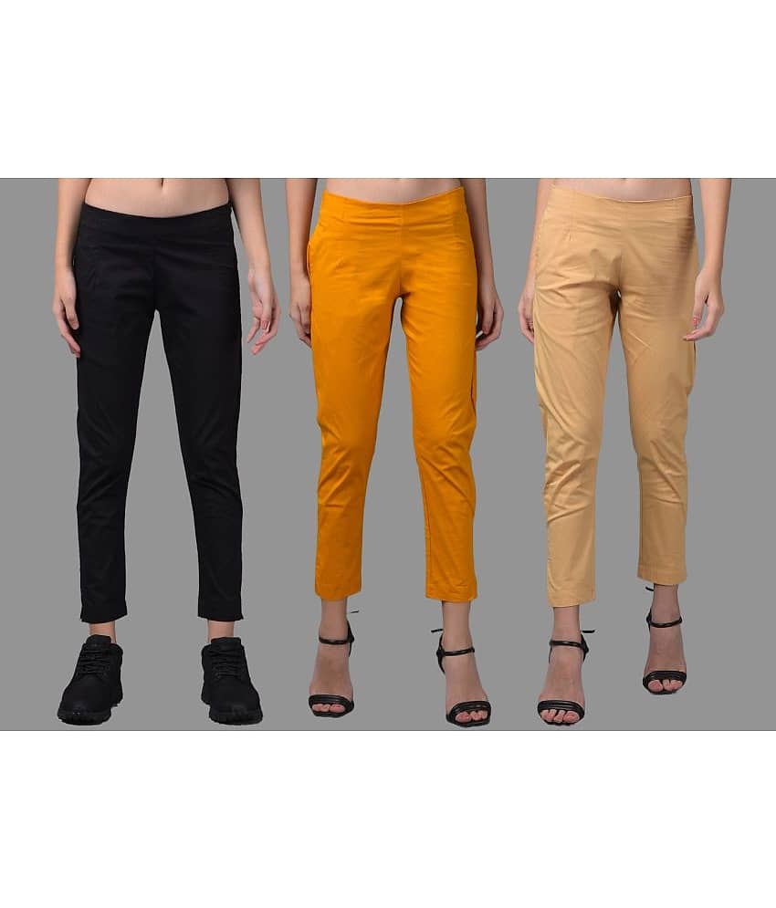 Dollar Missy Multi Color Cotton Blend Slim Women's Cigarette Pants ( Pack of 3 ) - Trousers | Buy online on ZillyBuy