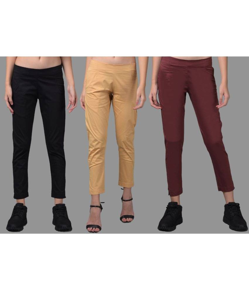     			Dollar Missy Multi Color Cotton Blend Slim Women's Cigarette Pants ( Pack of 3 )