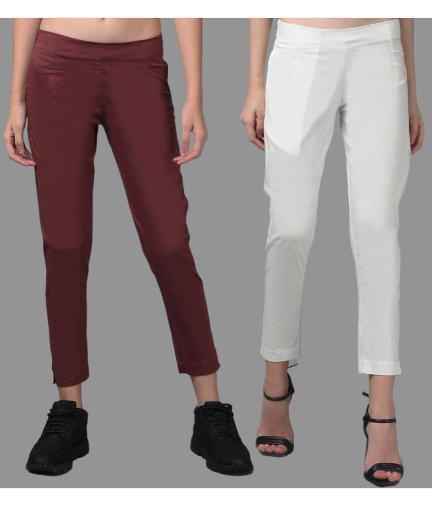     			Dollar Missy Multi Color Cotton Blend Slim Women's Casual Pants ( Pack of 2 )