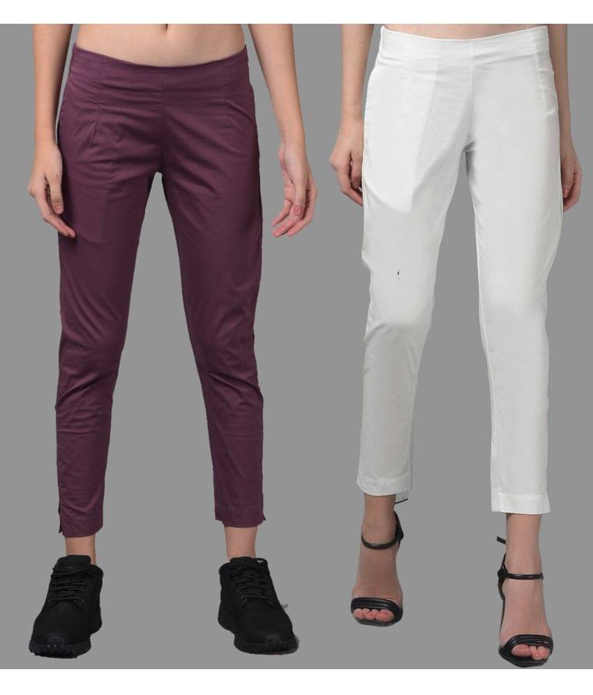     			Dollar Missy Multi Color Cotton Blend Slim Women's Casual Pants ( Pack of 2 )