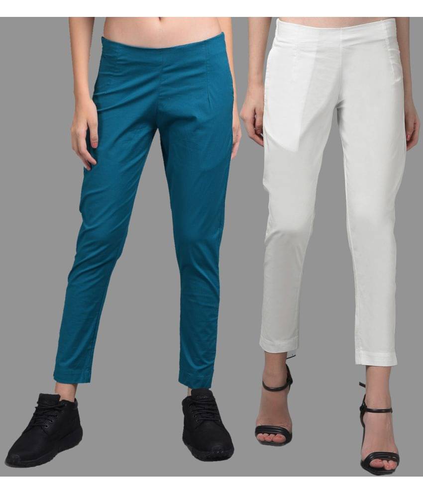     			Dollar Missy Multi Color Cotton Blend Slim Women's Casual Pants ( Pack of 2 )