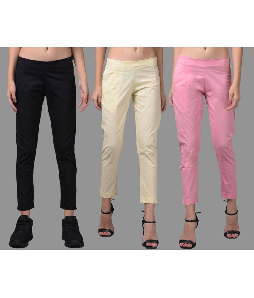 Dollar Missy Multi Color Cotton Blend Slim Women's Cigarette Pants ( Pack of 3 ) - Trousers | Buy online on ZillyBuy