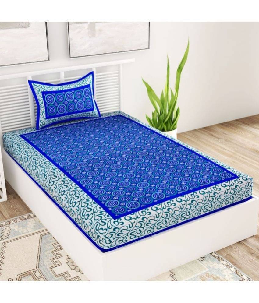     			Uniqchoice Cotton 1 Single Bedsheet with 1 Pillow Cover ( Blue )