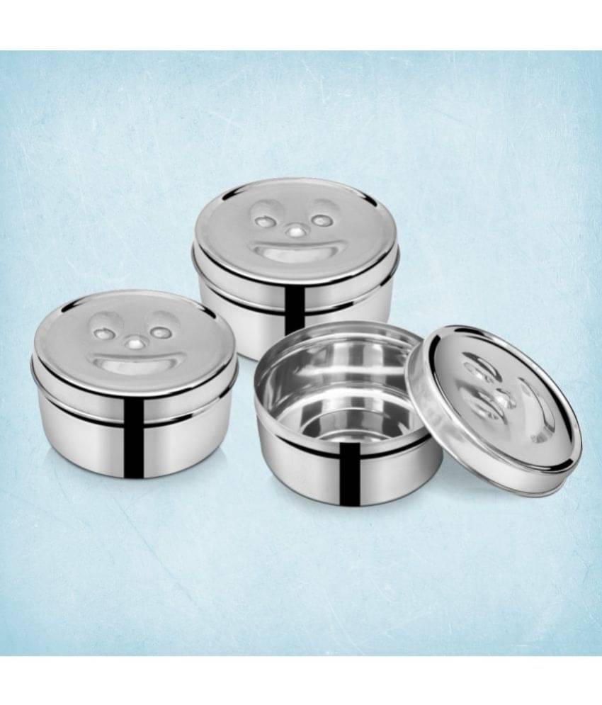     			Kitcorner Keep Smiling Steel Silver Food Container ( Set of 3 )