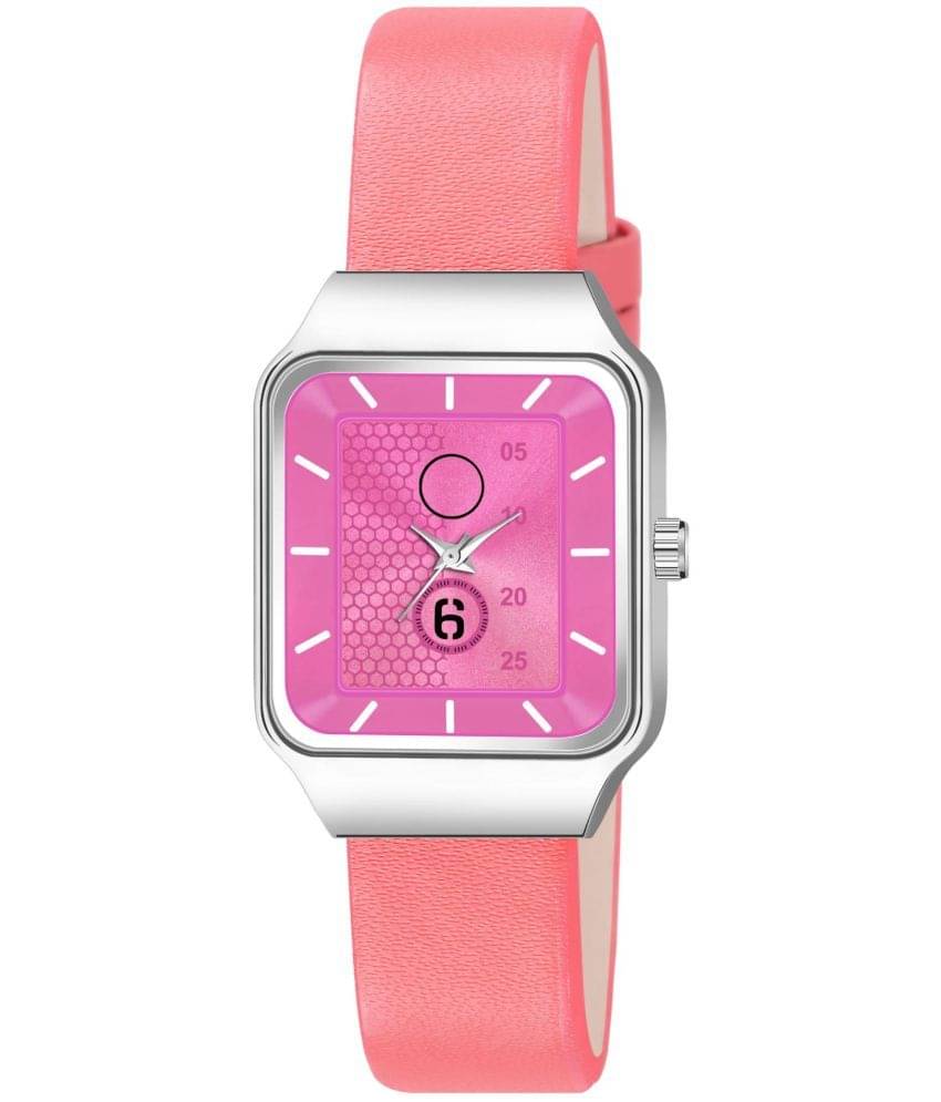     			KIARVI GALLERY Pink Leather Analog Womens Watch