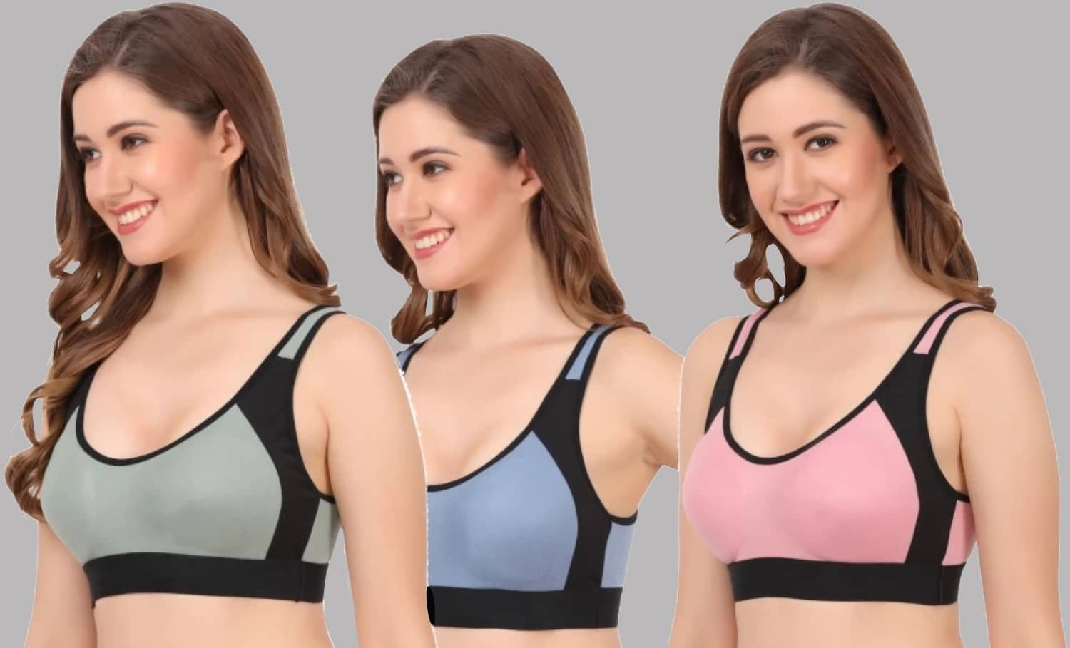 Kiran Enterprises Multicolor Cotton Non Padded Women's Sports Bra ( Pack of 3 )