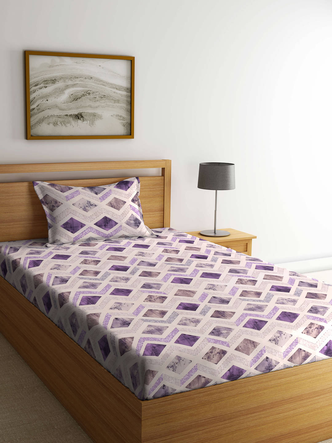     			Klotthe Cotton Geometric 1 Single Bedsheet with 1 Pillow Cover - Purple