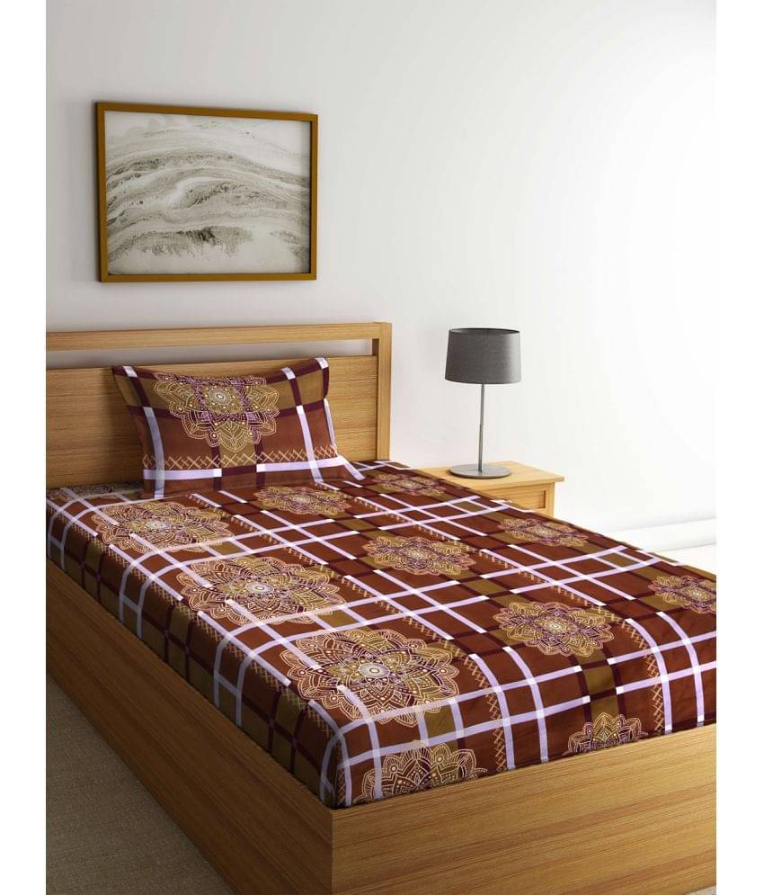     			Klotthe Poly Cotton Big Checks 1 Single Bedsheet with 1 Pillow Cover - Brown