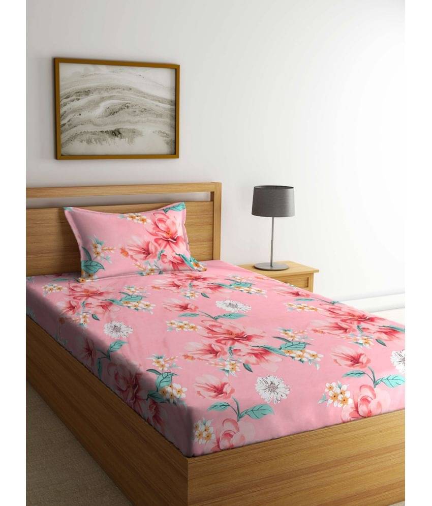     			Klotthe Poly Cotton 1 Single Bedsheet with 1 Pillow Cover ( Peach )