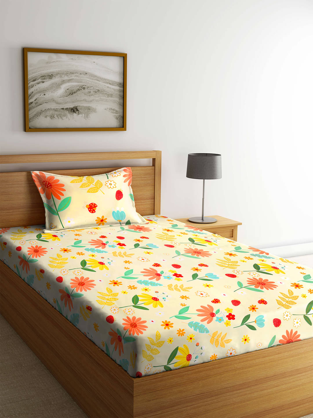 Klotthe Poly Cotton Nature 1 Single Bedsheet with 1 Pillow Cover - Cream Klotthe Poly Cotton Nature 1 Single Bedsheet with 1 Pillow Cover - Cream