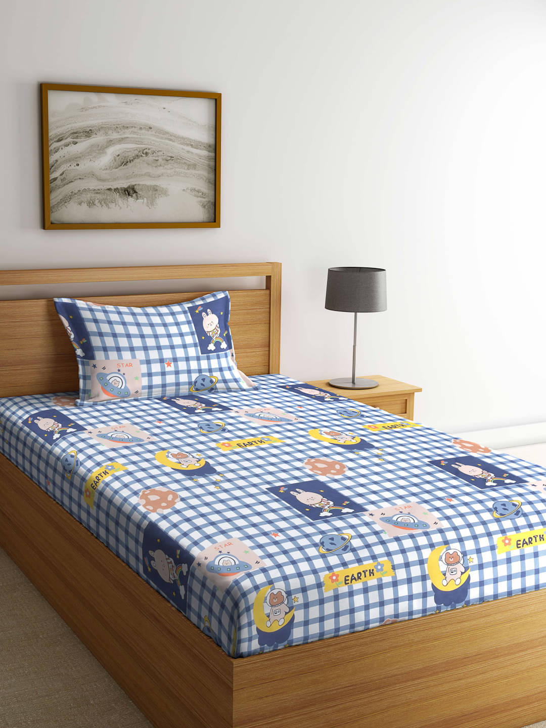     			Klotthe Poly Cotton 1 Single Bedsheet with 1 Pillow Cover ( Blue )