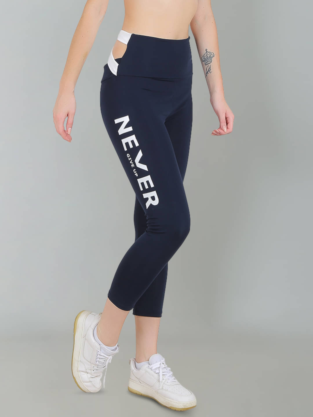     			N-Gal Navy Polyester Color Blocking Tights - Single