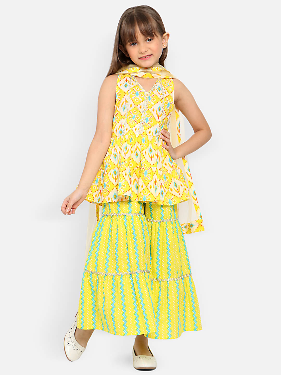     			Nauti Nati Girls Cotton Top & Sharara Set ( Pack of 1 , Yellow )