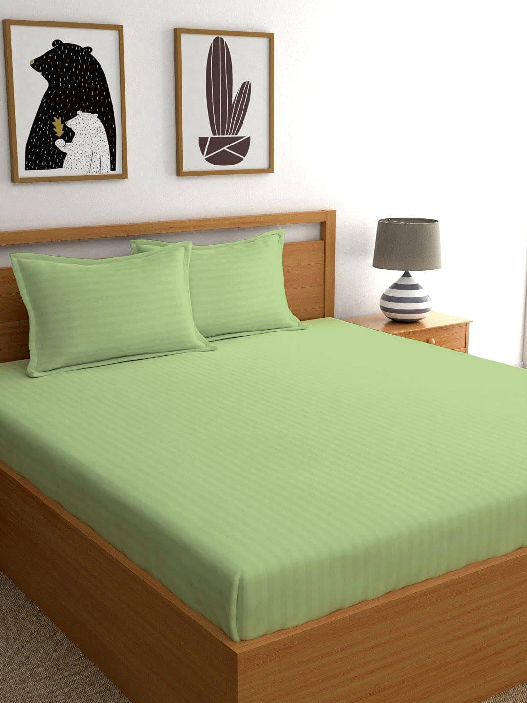     			Neekshaa Satin 1 Double Bedsheet with 2 Pillow Covers ( Light Green )