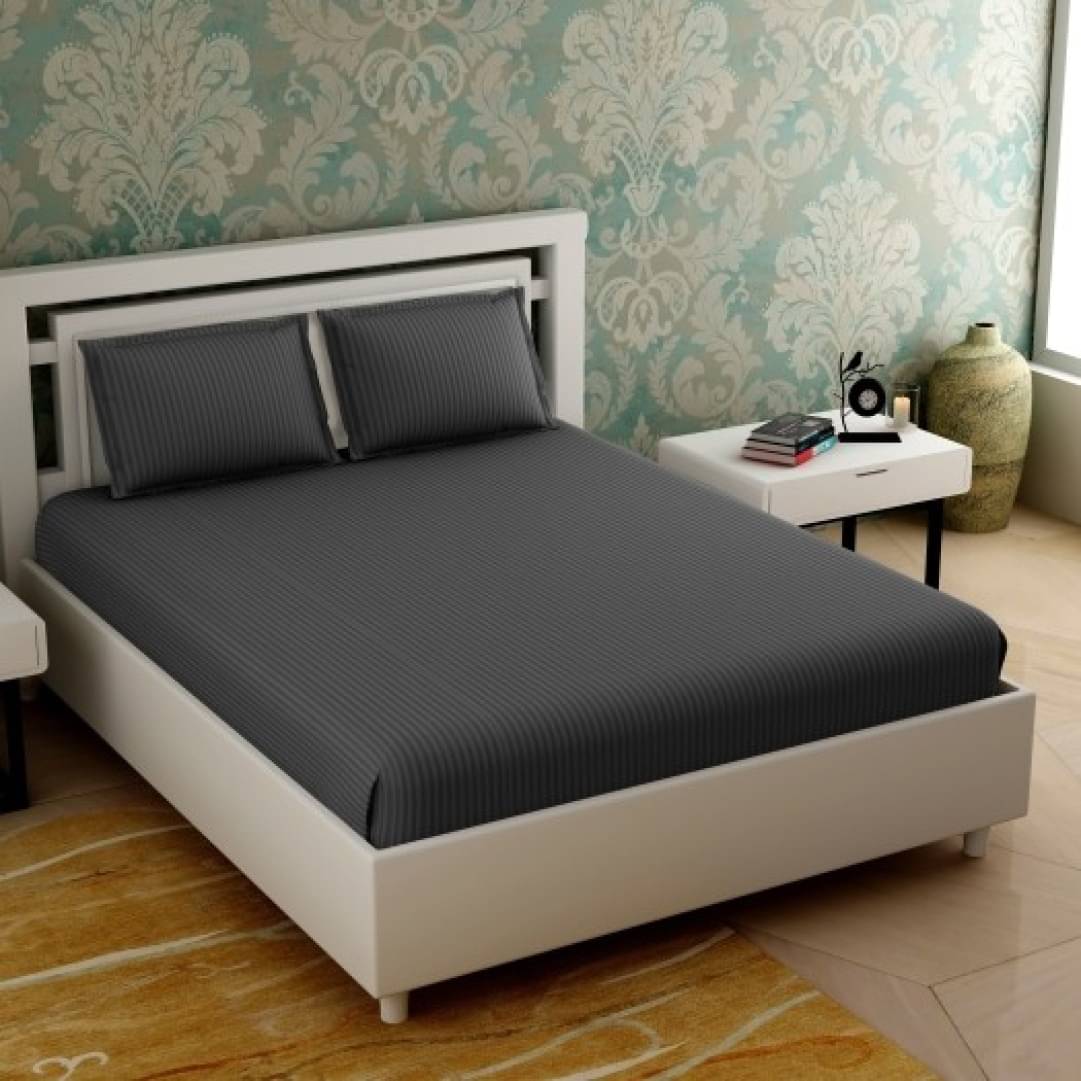     			Neekshaa Satin 1 Double Bedsheet with 2 Pillow Covers ( Grey )