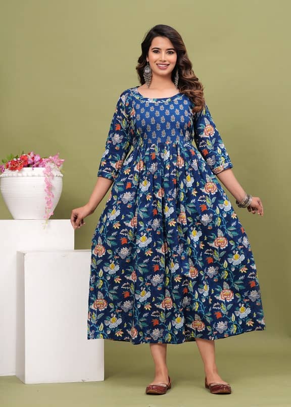 Nevisha Style Blue Cotton Maternity Kurta Single