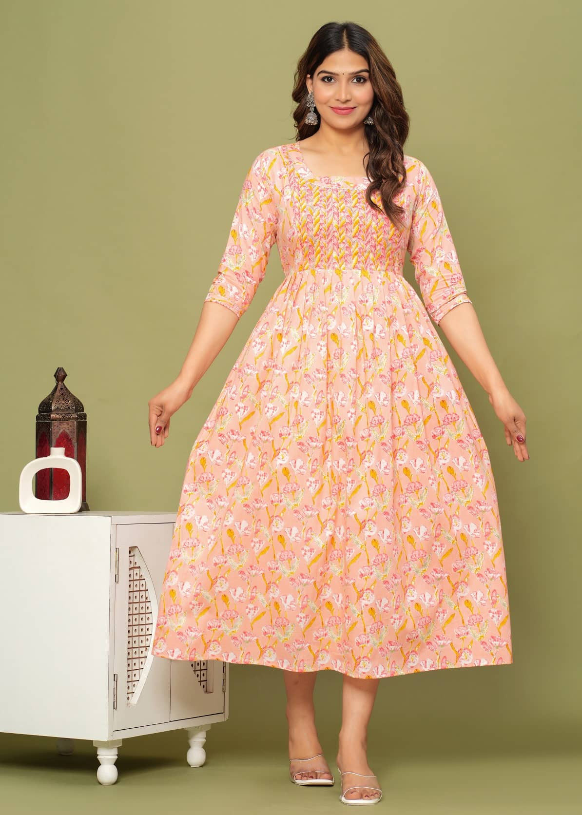 Nevisha Style Peach Cotton Maternity Kurta Single