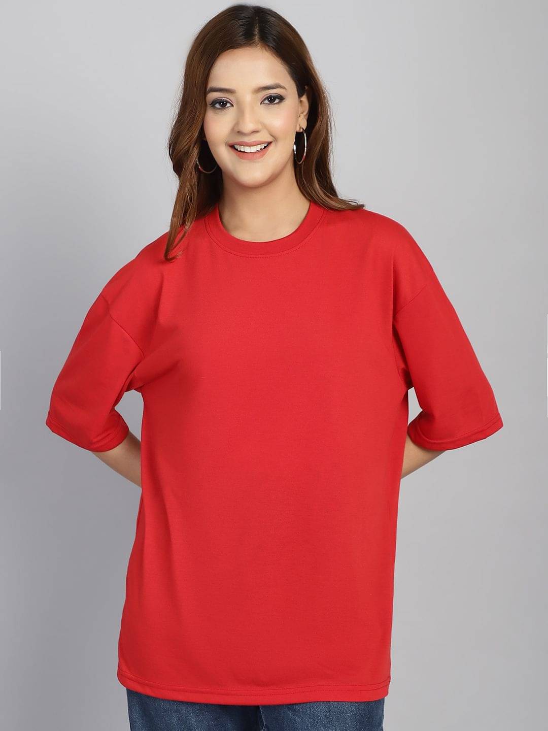 OBAAN Women Cotton Blend Printed Oversized Fit Round Neck T-Shirt ( Maroon ) OBAAN Women Cotton Blend Printed Oversized Fit Round Neck T-Shirt ( Maroon )