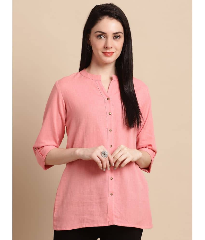 Pistaa Women Solid Cotton Shirt ( Rust )