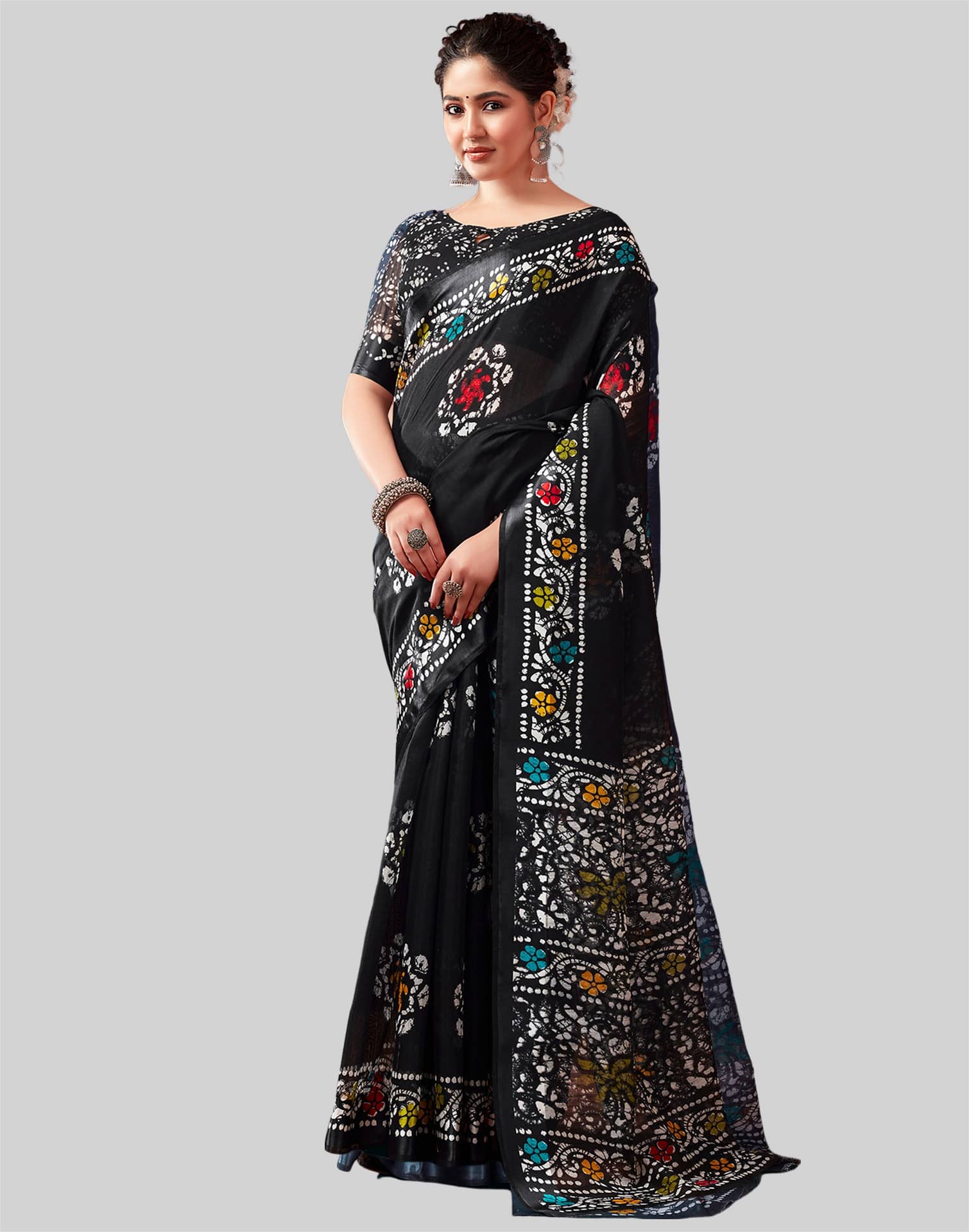 Samah Cotton Blend Printed Saree With Unstitched Blouse Piece ( Red ) - Sarees | Buy online on ZillyBuy