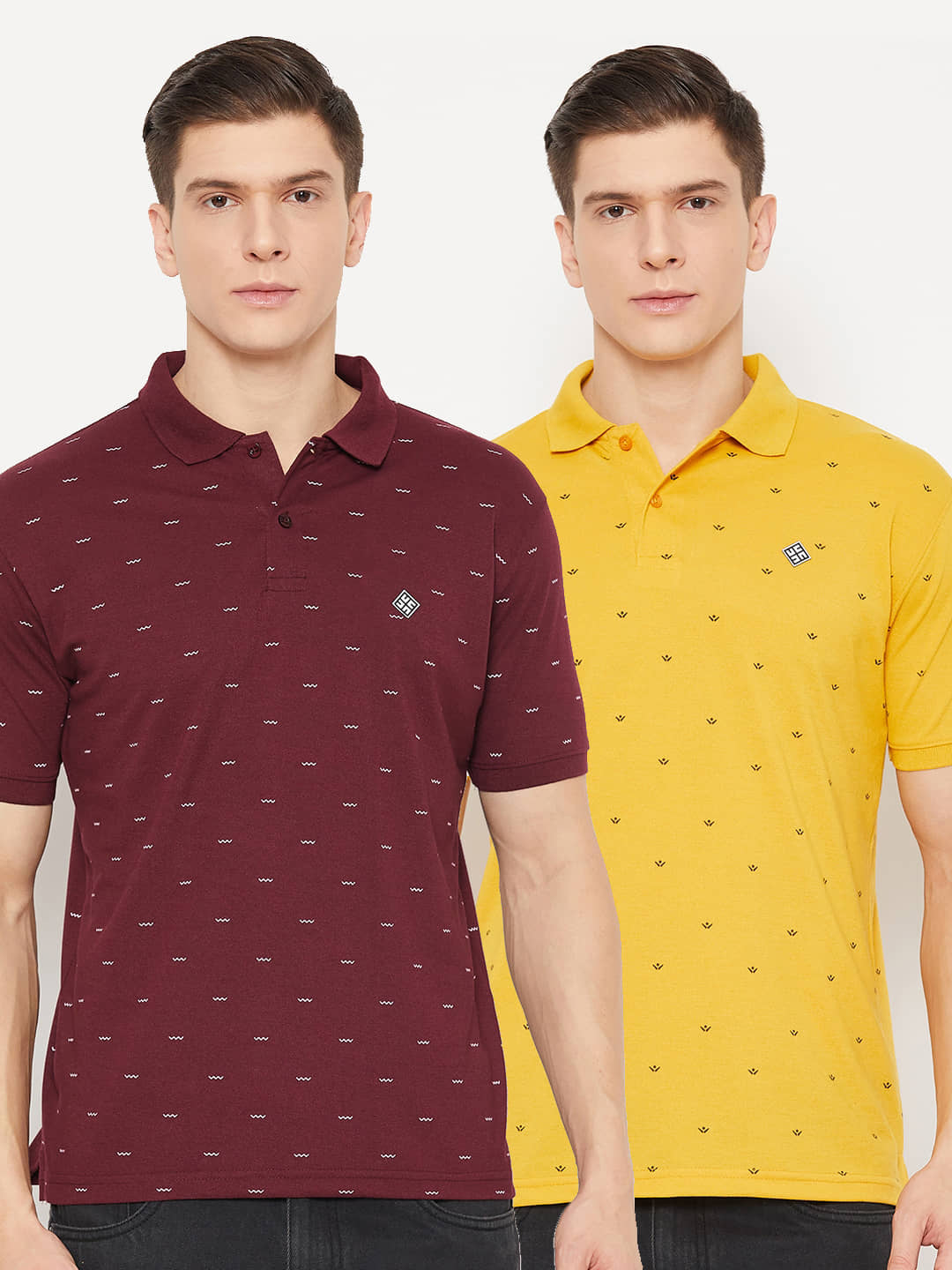 UBX Pack of 2 Polyester Regular Fit Printed Half Sleeves Men's Polo T Shirt ( Maroon )