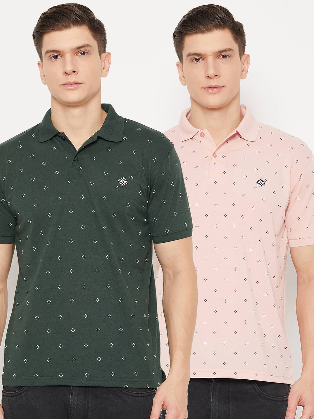 UBX Pack of 2 Polyester Regular Fit Printed Half Sleeves Men's Polo T Shirt ( Olive ) UBX Pack of 2 Polyester Regular Fit Printed Half Sleeves Men's Polo T Shirt ( Olive )