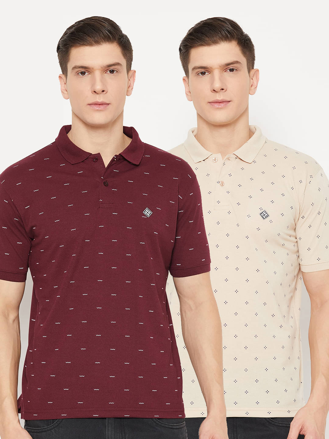     			UBX Pack of 2 Polyester Regular Fit Printed Half Sleeves Men's Polo T Shirt ( Maroon )