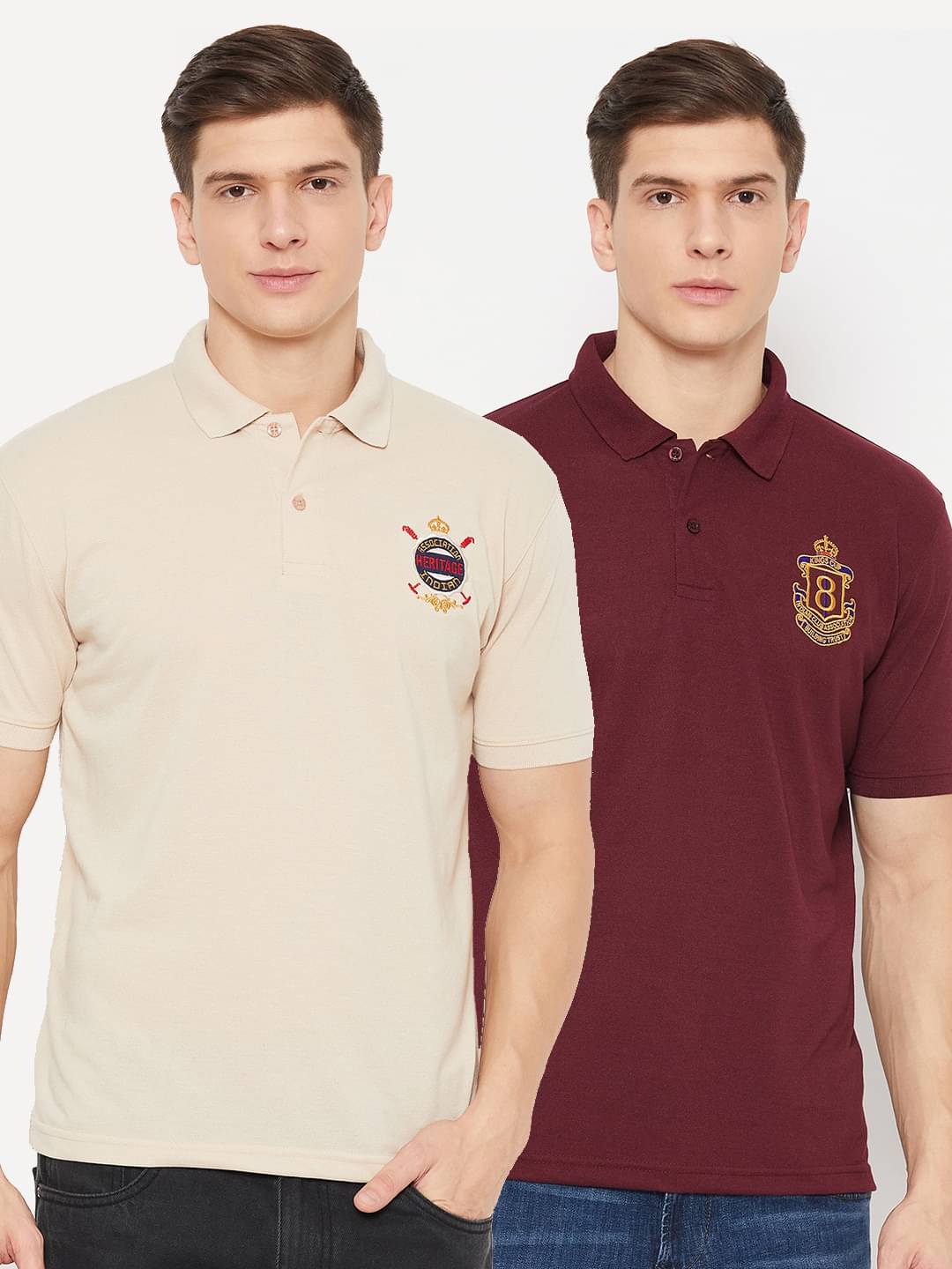 UBX Pack of 2 Polyester Regular Fit Solid Half Sleeves Men's Polo T Shirt ( Beige ) UBX Pack of 2 Polyester Regular Fit Solid Half Sleeves Men's Polo T Shirt ( Beige )