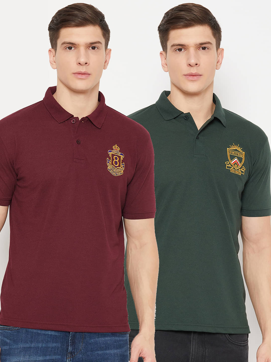 UBX Pack of 2 Polyester Regular Fit Solid Half Sleeves Men's Polo T Shirt ( Maroon )