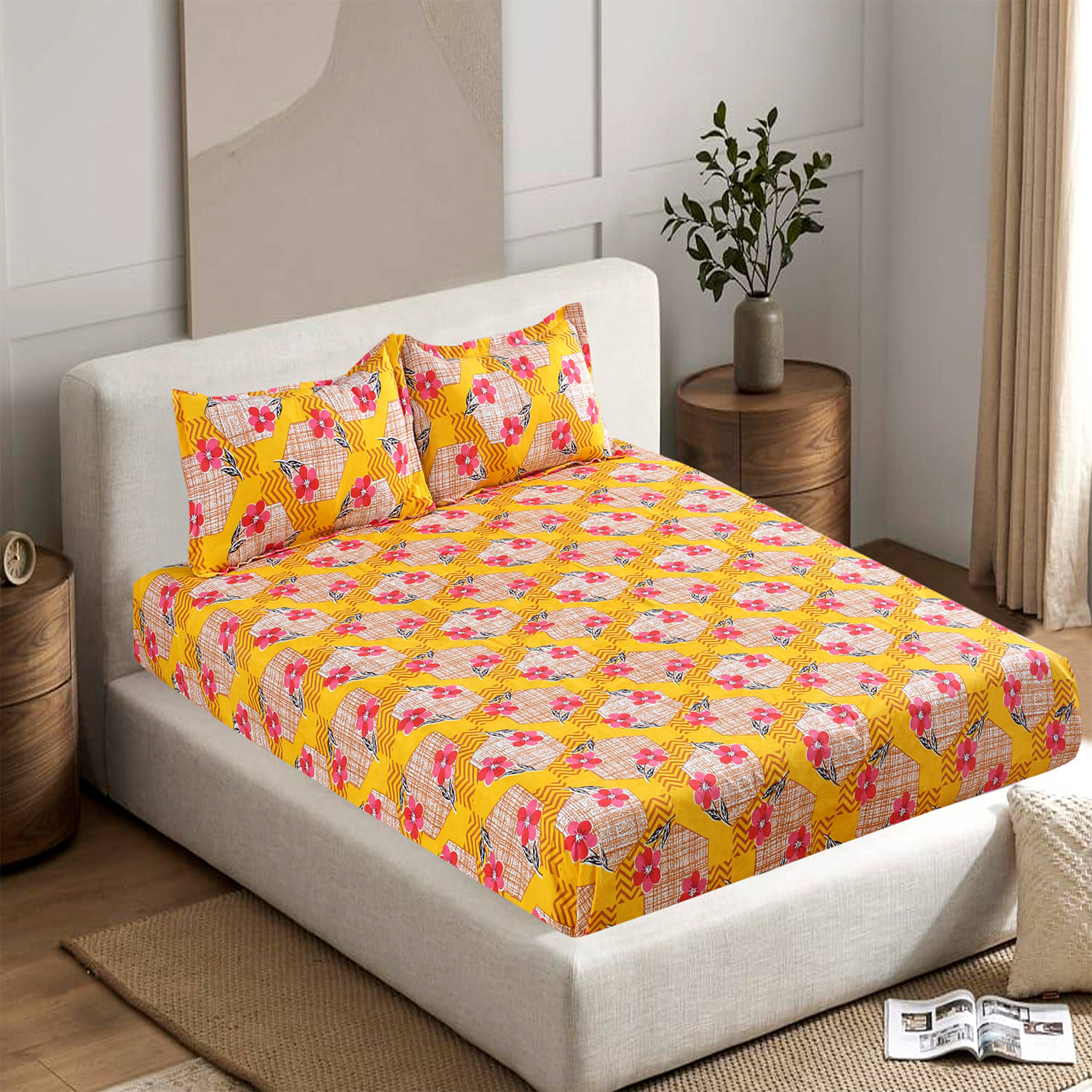 Valtellina Poly Cotton 1 Double Bedsheet with 2 Pillow Covers ( Multicolor ) Valtellina Poly Cotton 1 Double Bedsheet with 2 Pillow Covers ( Multicolor )