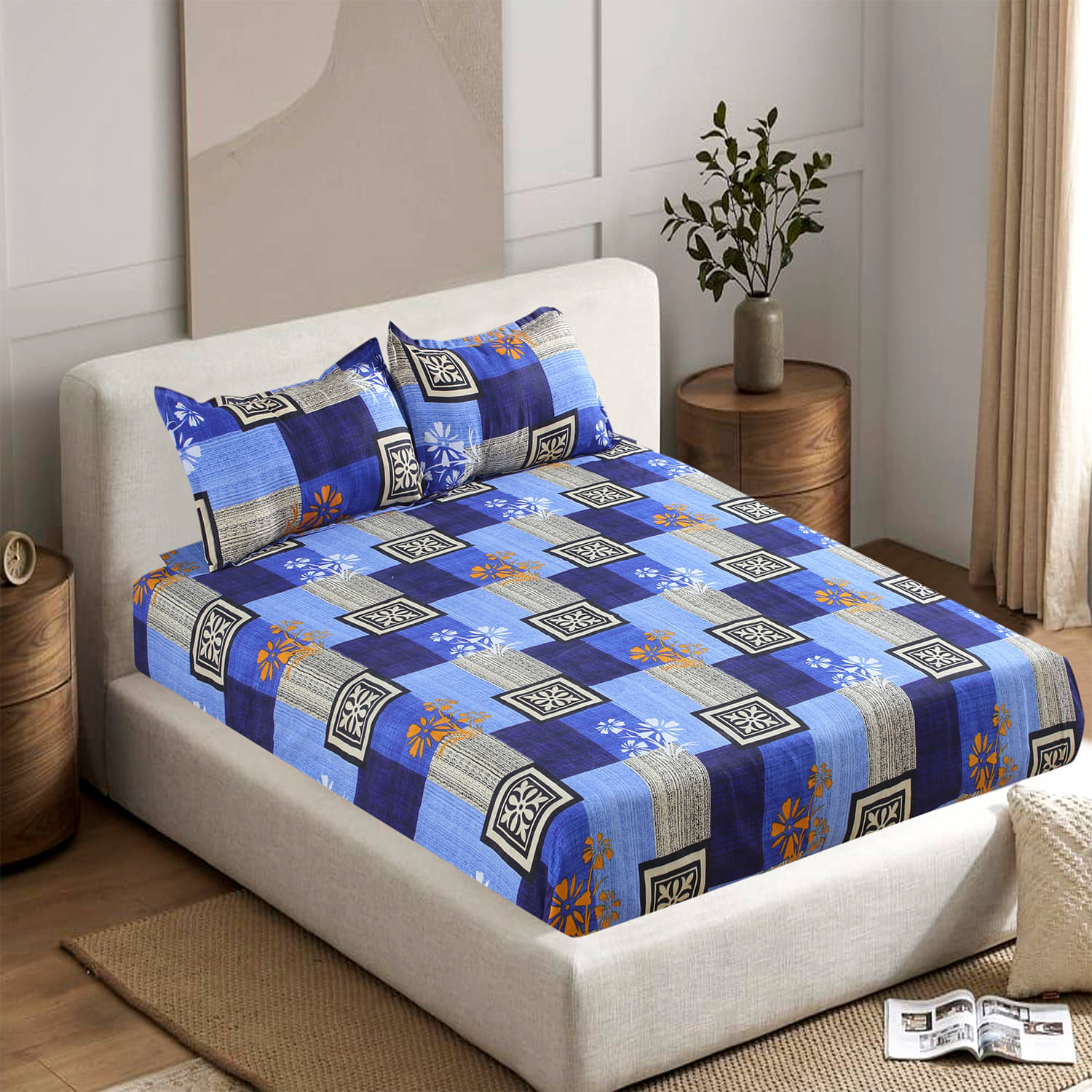 Valtellina Poly Cotton 1 Double Bedsheet with 2 Pillow Covers ( Blue ) Valtellina Poly Cotton 1 Double Bedsheet with 2 Pillow Covers ( Blue )