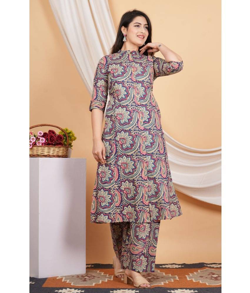 Vbuyz Cotton Printed Kurti With Palazzo Women's Stitched Salwar Suit - Blue ( Pack of 1 ) Vbuyz Cotton Printed Kurti With Palazzo Women's Stitched Salwar Suit - Blue ( Pack of 1 )