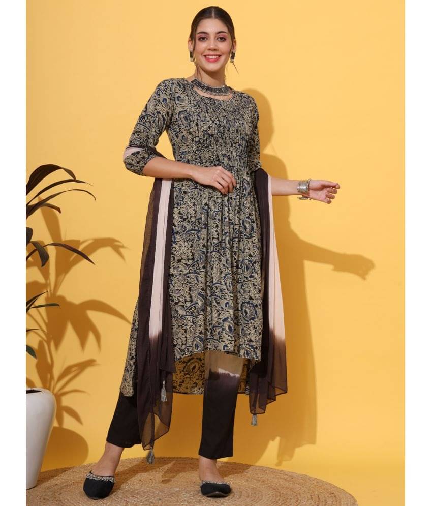     			Vbuyz Cotton Printed Kurti With Pants Women's Stitched Salwar Suit - Beige ( Pack of 1 )