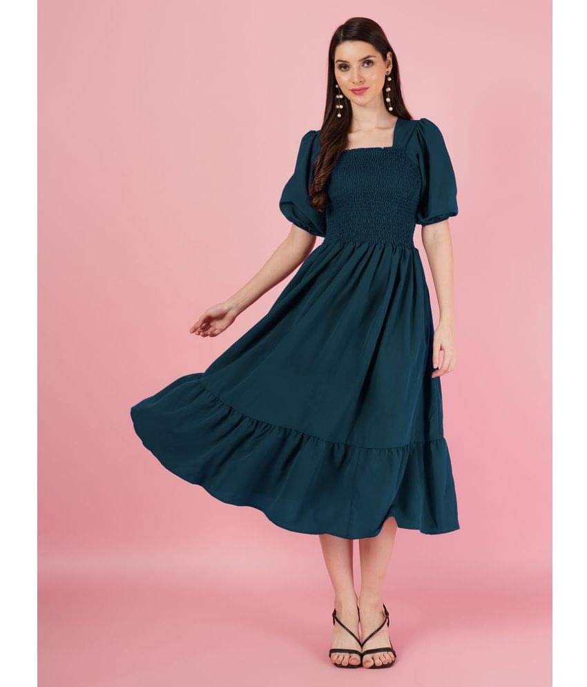     			ZWERLON Women Crepe Printed A-line Dress ( Green )