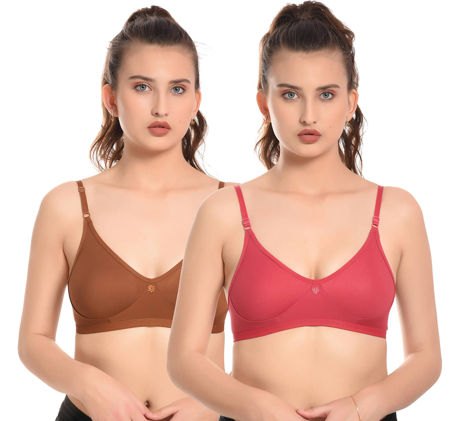 Elina Pack of 2 Cotton Non Padded Women's Everyday Bra ( Multicolor ) RM-LORIYA-PINK-BROWN Elina Pack of 2 Cotton Non Padded Women's Everyday Bra ( Multicolor ) RM-LORIYA-PINK-BROWN