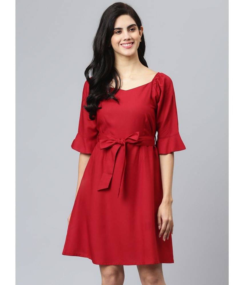     			Flamboyant Women Viscose Solid A-line Dress ( Maroon )