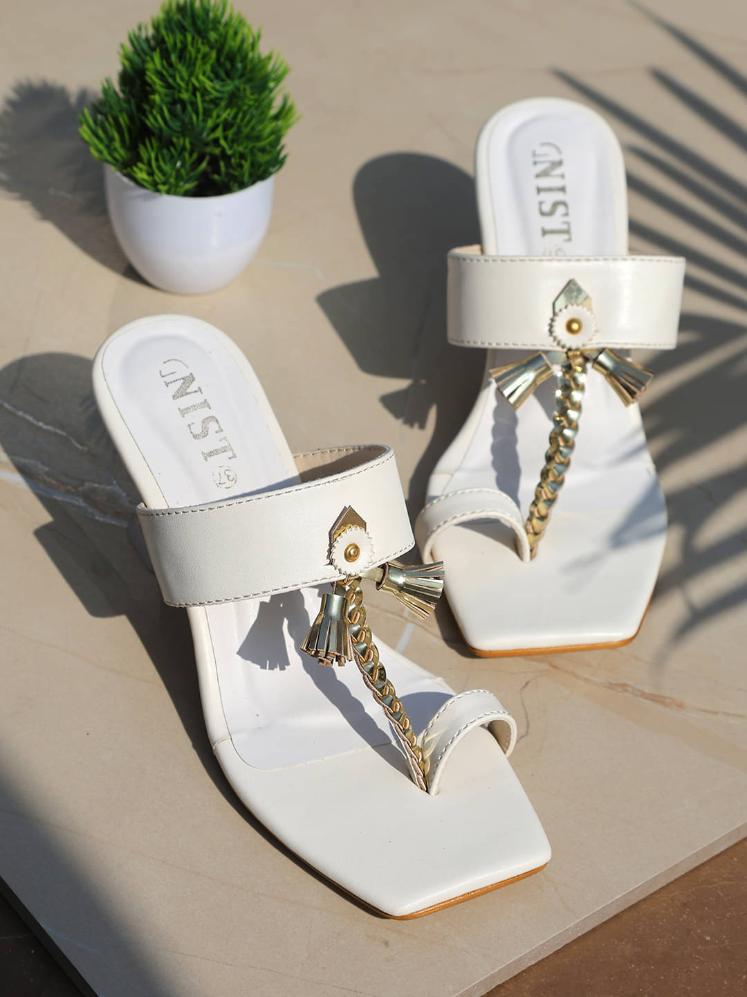     			Gnist White Women's Sandal Heels