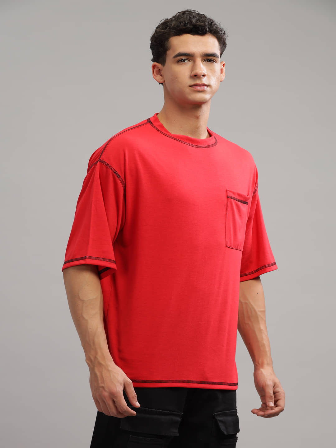 Gritstones Pack of 1 Cotton Blend Oversized Fit Men's T-Shirt ( Red )
