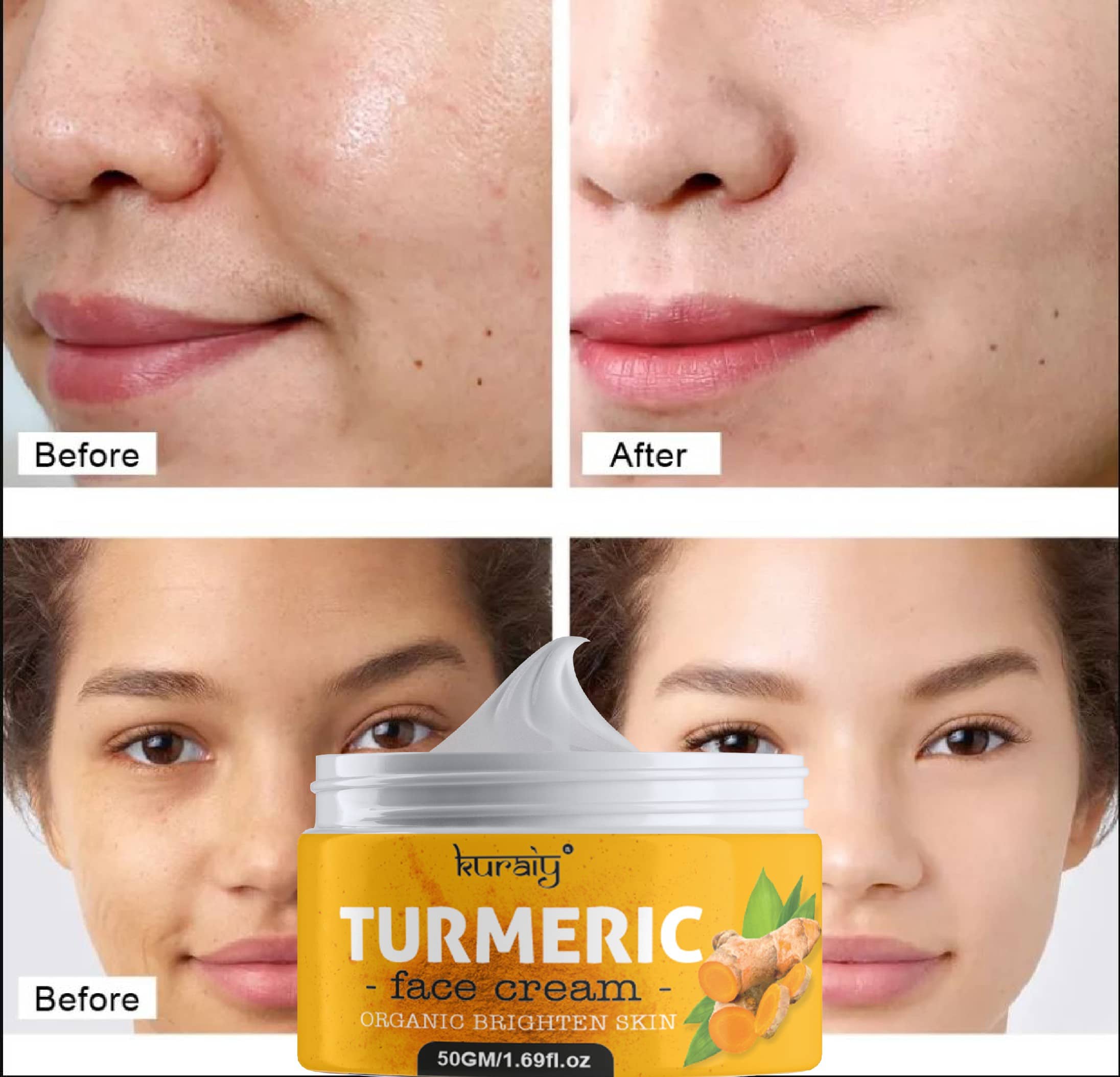 KURAIY Turmeric Facial Care Kit Facial Mud Masks Deep Cleaning Facial Cream