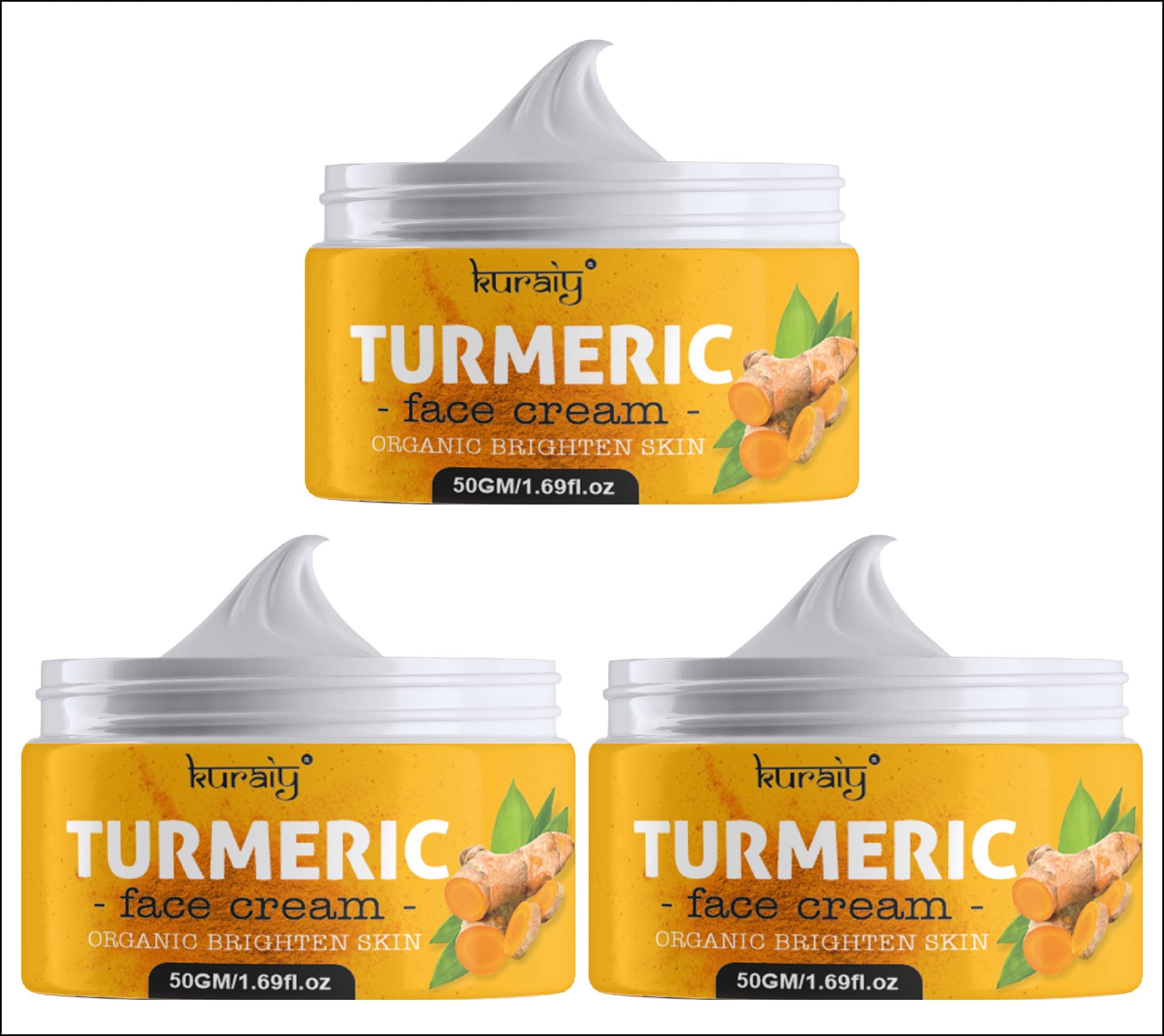 KURAIY Turmeric Skin Care Products Anti Aging Facial Serum Anti Aging Facial Cream Pack Of 3