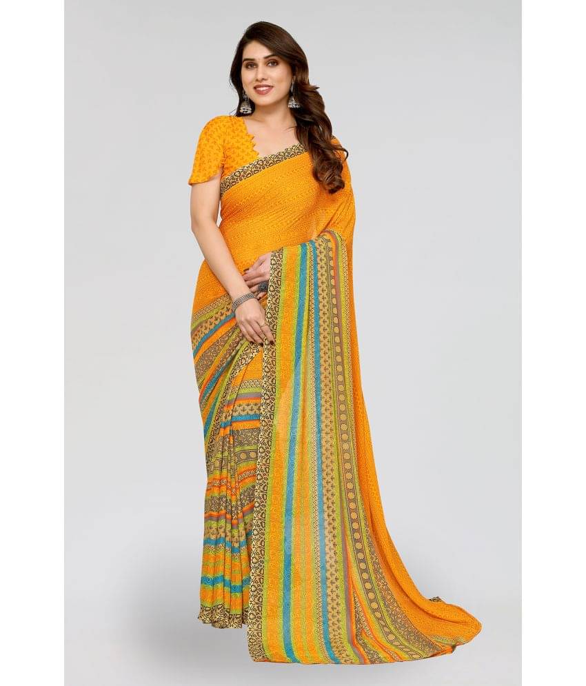Kashvi Sarees Georgette Printed Saree With Unstitched Blouse Piece ( Yellow ) Kashvi Sarees Georgette Printed Saree With Unstitched Blouse Piece ( Yellow )