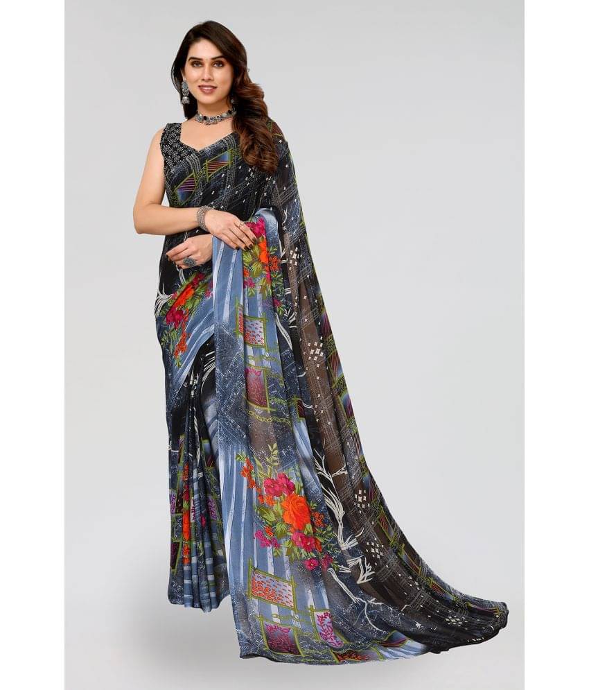 Kashvi Sarees Georgette Printed Saree With Unstitched Blouse Piece ( Grey )     			Kashvi Sarees Georgette Printed Saree With Unstitched Blouse Piece ( Grey )