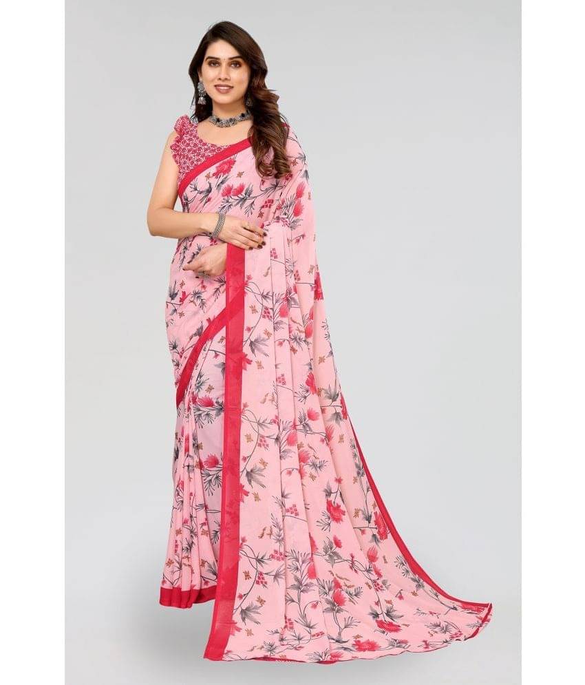     			Kashvi Sarees Georgette Printed Saree With Unstitched Blouse Piece ( Pink )