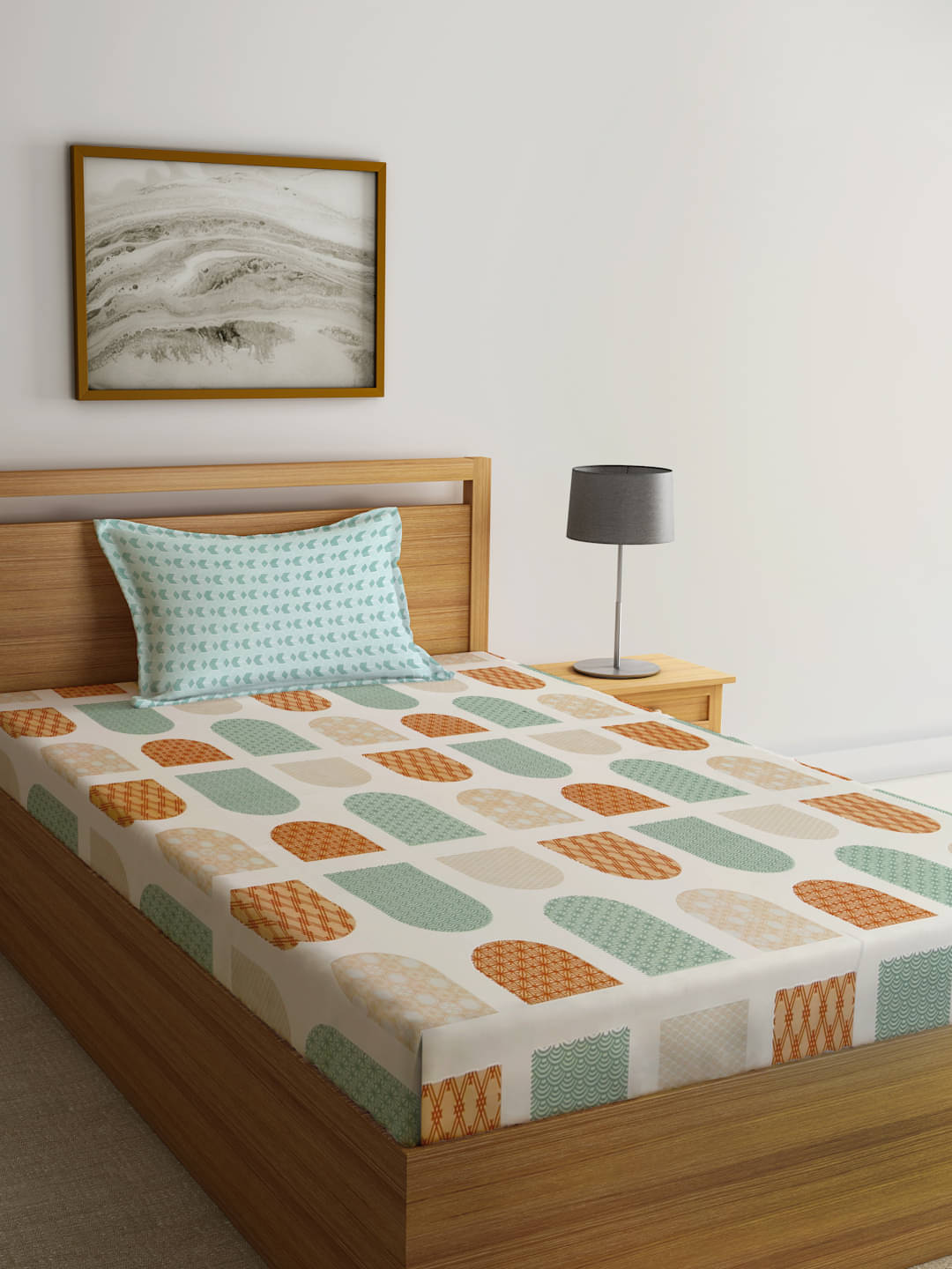     			Klotthe Poly Cotton Abstract 1 Single Bedsheet with 1 Pillow Cover - Multicolor