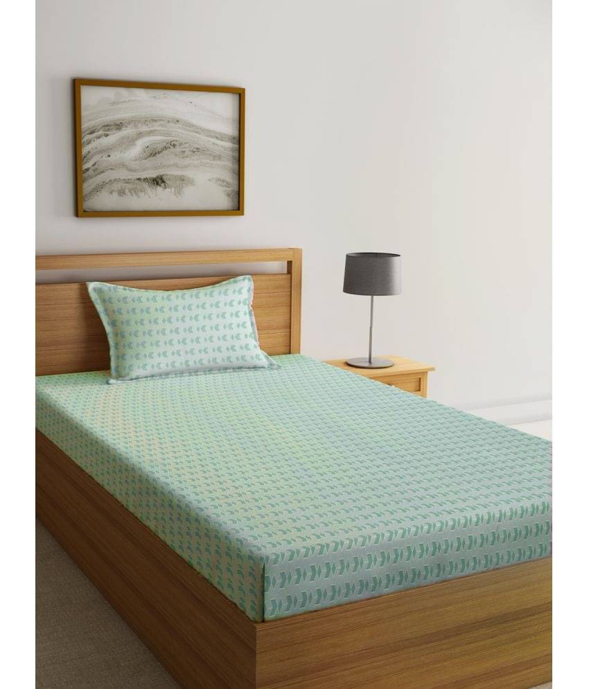     			Klotthe Poly Cotton Abstract Printed 1 Single Bedsheet with 1 Pillow Cover - Green