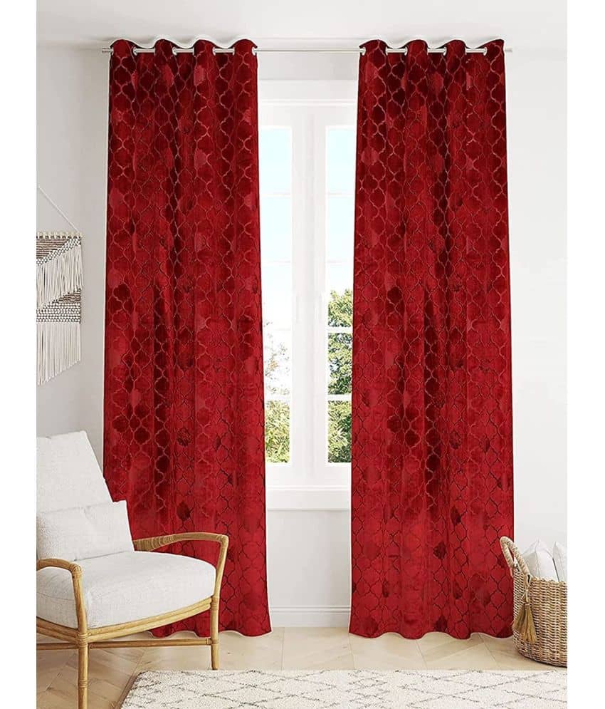 Kraftiq Homes Abstract Room Darkening Eyelet Curtain 9 ft ( Pack of 2 ) - Maroon