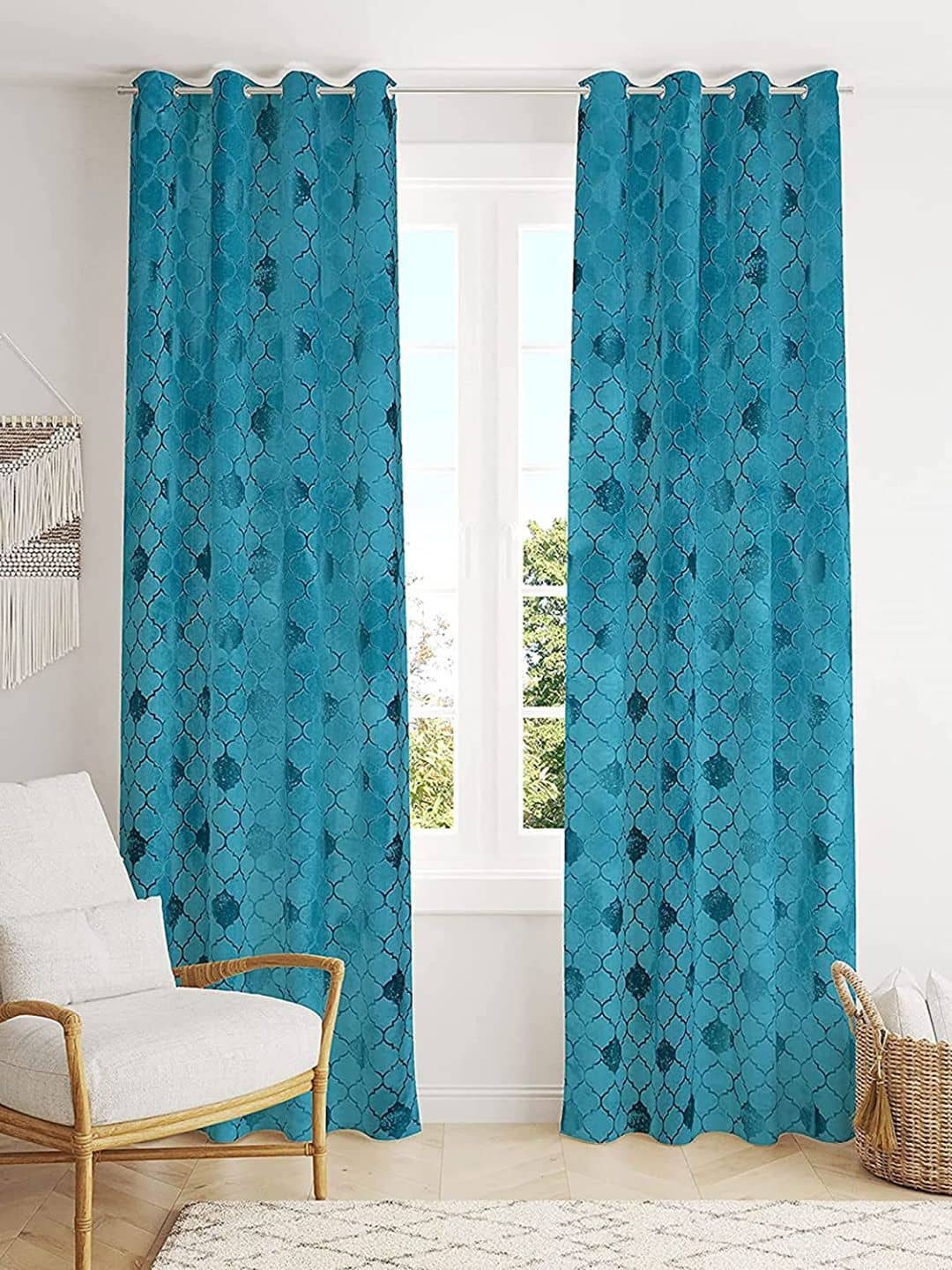 Kraftiq Homes Abstract Room Darkening Eyelet Curtain 7 ft ( Pack of 2 ) - Blue